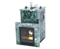 печь для бани изистим сочи м2 premium в полноценном кожухе из змеевика вход справа, футеровка #